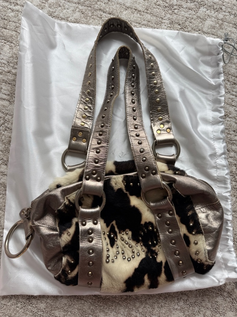 Dolce & Gabbana Metallic Bronze Shoulder Bag with Black-and-Cream Cowhide